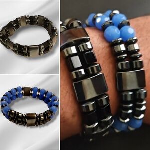 Hematite Stone Stretch Bracelets (Men)